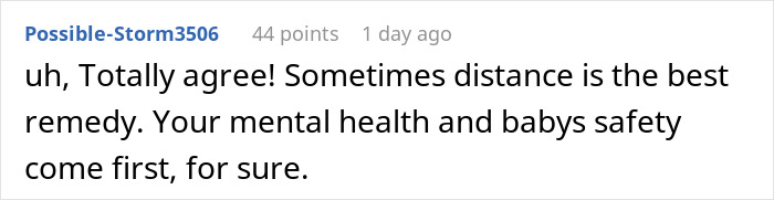 Screenshot of an online comment discussing mental health and baby safety in response to expired food in pantry incident.