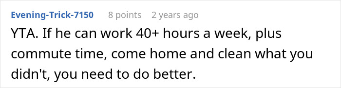 Screenshot of a forum comment discussing not doing enough as a stay-at-home mom (SAHM) related to work and cleaning responsibilities.