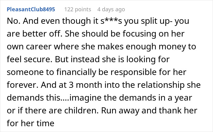 Screenshot of an online comment discussing a woman forcing her boyfriend to sign a contract for income sharing.