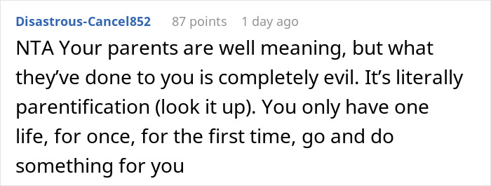 Screenshot of a Reddit comment discussing the challenges a woman feels trapped caring for her autistic brother.