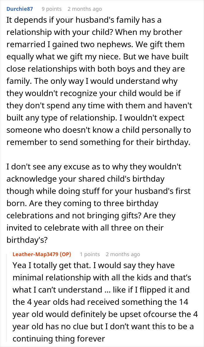Forum users discussing family favoritism as aunties celebrate one kid and neglect the rest, causing mom to snap.