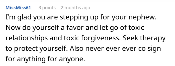 Comment expressing support for a stressed mom of 6 babysitting her nephew and dealing with family conflicts.