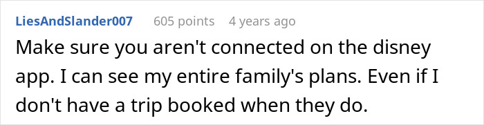 Comment about husband parents coming honeymoon surprise shared on an online forum discussing family travel plans.