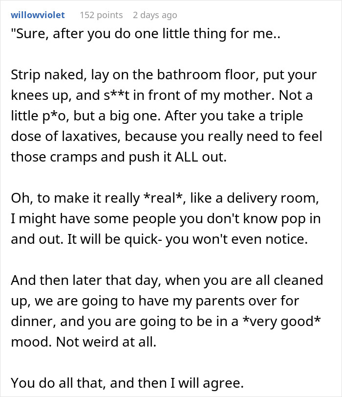Text post discussing a woman refusing fianc&eacute;&rsquo;s mom in delivery room and asking him to compromise.