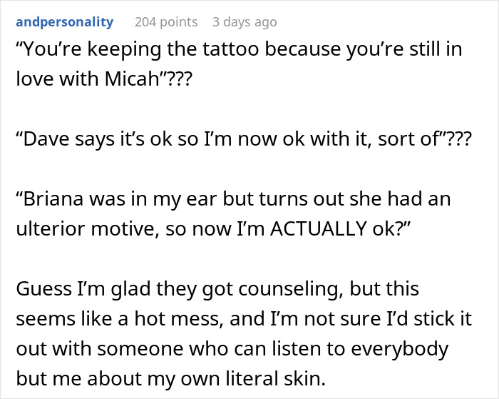 Text conversation showing confusion over fiancée’s tattoo designed by ex and impact on wedding plans involving jealous friend advice Text conversation showing confusion over fiancée’s tattoo designed by ex and impact on wedding plans involving jealous friend advice