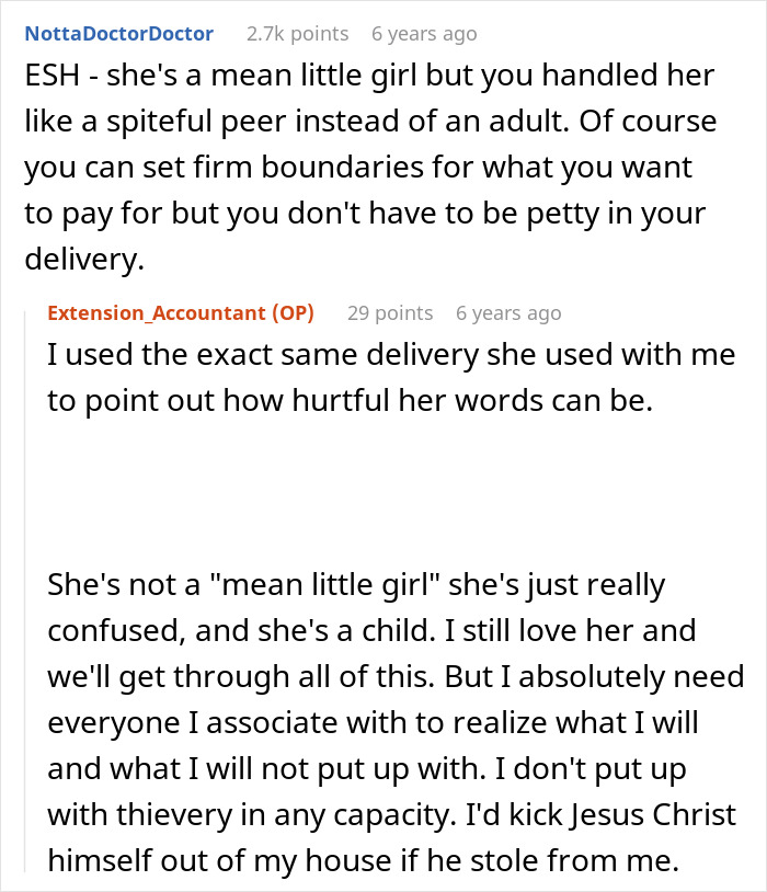 Screenshot of a Reddit discussion about a teen telling a guy he’s not her dad and refusing money. Screenshot of a Reddit discussion about a teen telling a guy he’s not her dad and refusing money.