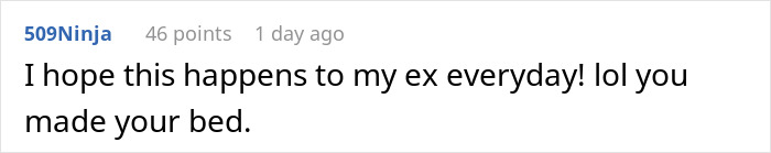 Comment on social media expressing hope that karma affects an ex after cheating on a partner. Comment on social media expressing hope that karma affects an ex after cheating on a partner.