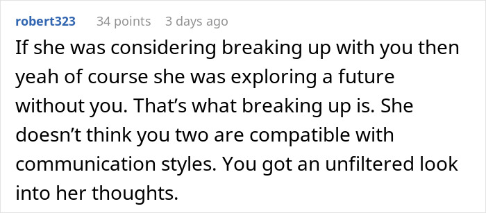 Comment about using AI as a personal relationship coach revealing unfiltered thoughts on compatibility.