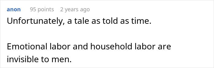 Screenshot of a forum comment discussing emotional labor and household labor being invisible to men.