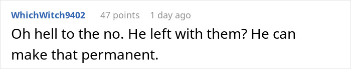 Comment text discussing a new mom kicking out husband in-laws for not helping with the baby.