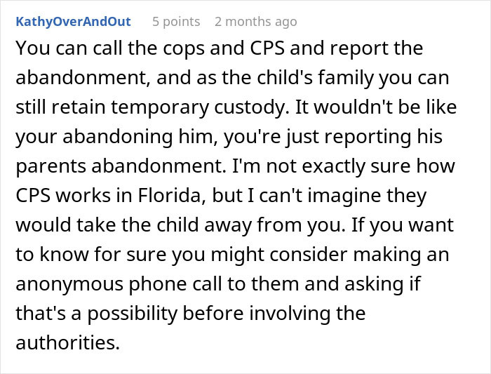 Comment discussing options for a stressed mom of 6 when her brother blocks her number while babysitting his son.