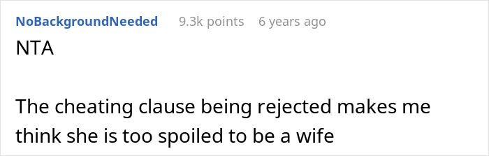Comment on relationship dispute about prenup and infidelity clause reflects wealthy girlfriend's expectations and engagement cancellation. Comment on relationship dispute about prenup and infidelity clause reflects wealthy girlfriend's expectations and engagement cancellation.