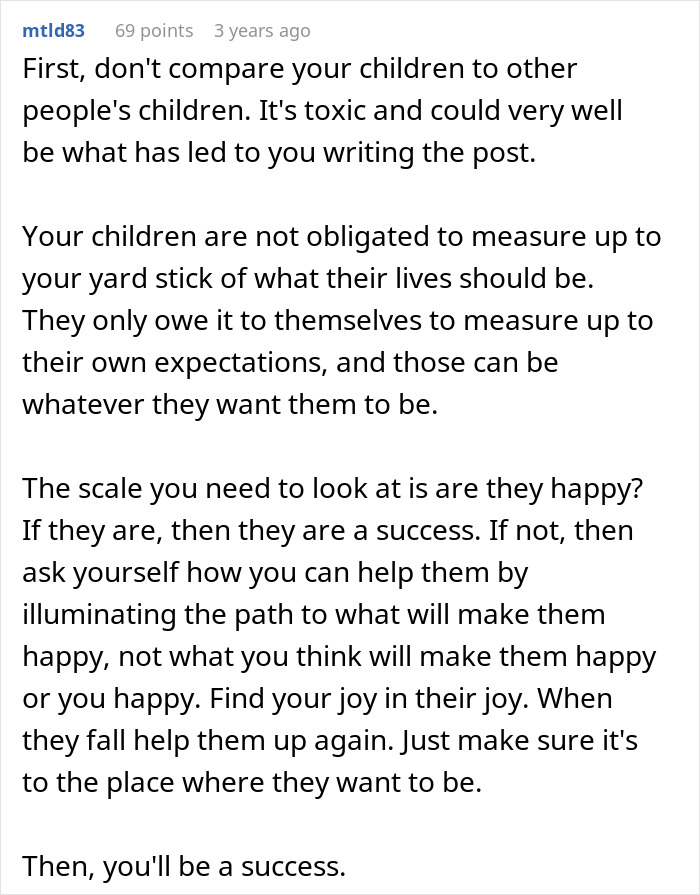Comment discussing a dad claiming he did everything for his children but sees them as failures, focusing on parenting expectations. Comment discussing a dad claiming he did everything for his children but sees them as failures, focusing on parenting expectations.