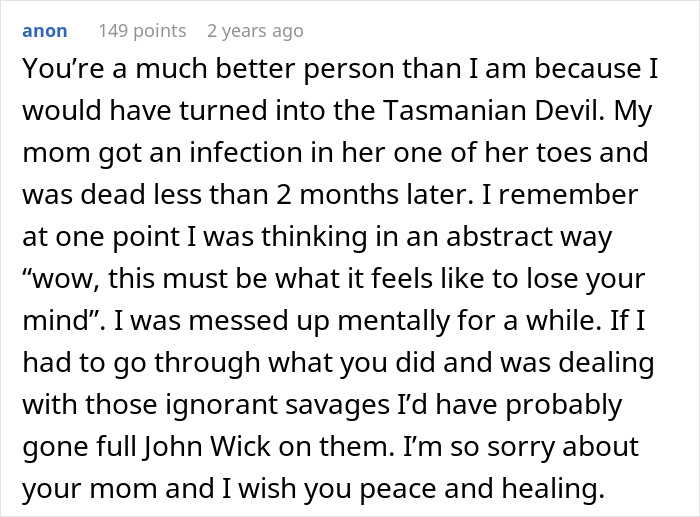 ALT text: Online comment expressing sympathy for wife dealing with husband and in-laws&rsquo; rudeness and discussing divorce lawyer.