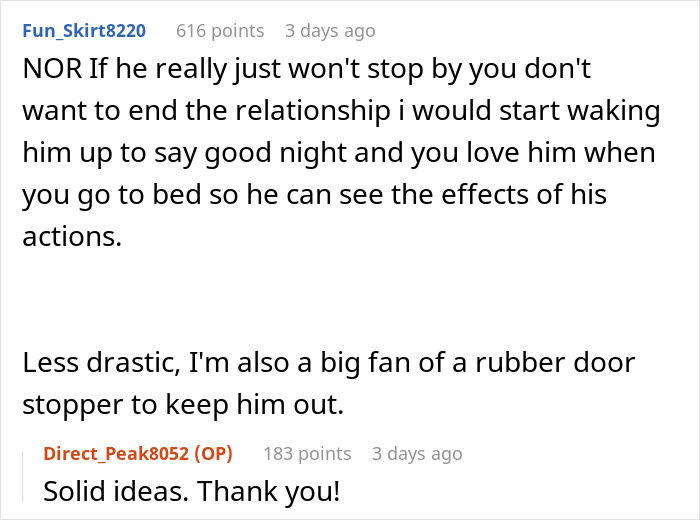 Screenshot of a Reddit thread discussing a man&rsquo;s lovey-dovey ritual annoying his tired girlfriend with morning kisses and love.