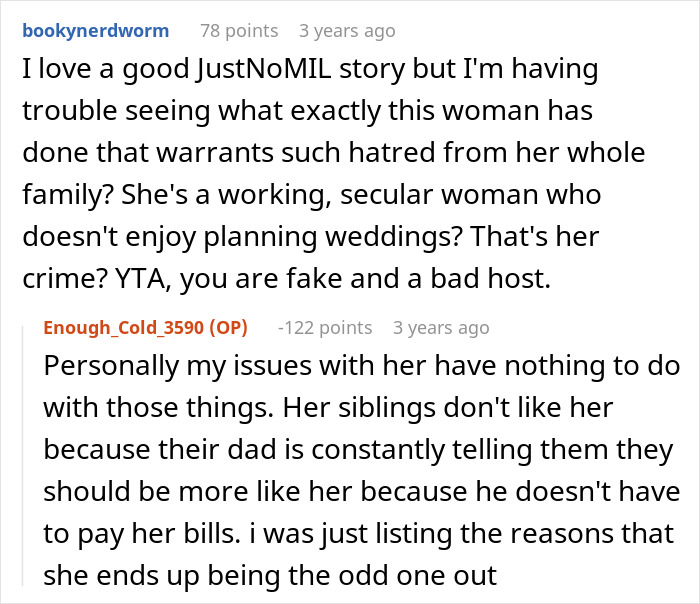 Reddit comments discussing MIL admitting she paid a wedding planner who slept with her dad, causing family conflict. Reddit comments discussing MIL admitting she paid a wedding planner who slept with her dad, causing family conflict.