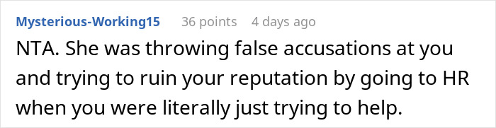 Comment on forum discussing man turning coworkers against woman who reported him to HR for creep behavior.