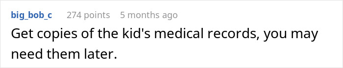 Screenshot of an online comment about getting copies of a kid&rsquo;s medical records amid accusations affecting a dad&rsquo;s life.