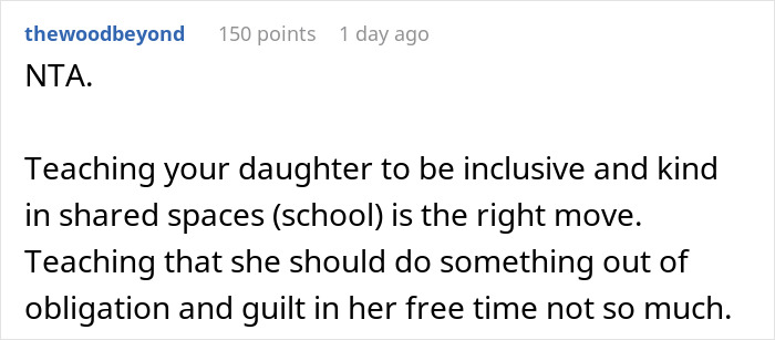 Reddit screenshot: NTA comment urging kindness, debating whether to make daughter attend birthday Reddit screenshot: NTA comment urging kindness, debating whether to make daughter attend birthday