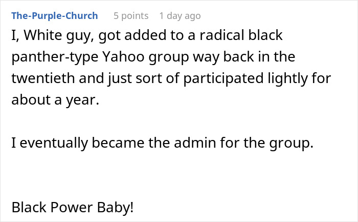 Screenshot of a Reddit comment about a guy getting added to a random family group chat and becoming emotionally invested.