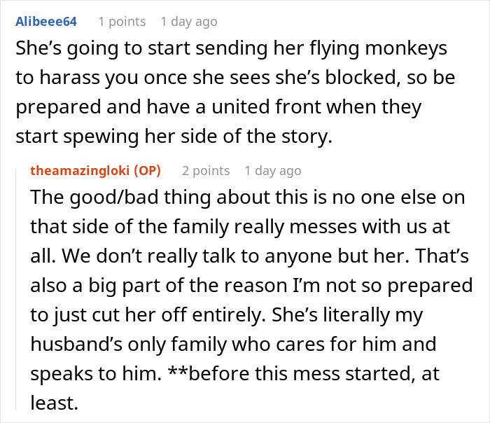 Reddit conversation discussing family tensions and refusal involving mil-refuse-baby-name conflicts.