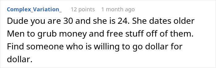 Screenshot of a social media comment discussing a lady ditching a guy after he won&rsquo;t pay thousands on two dates.