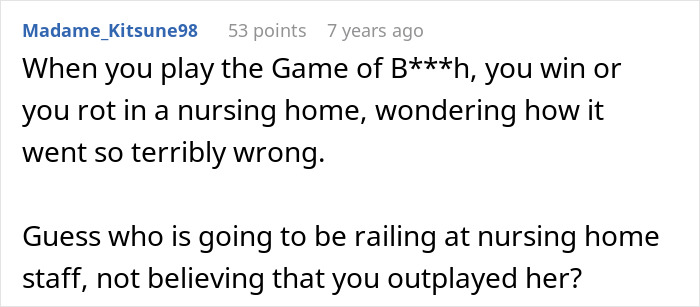 Reddit comment discussing MIL and DIL conflict, mentioning outplaying MIL and rearranging furniture as a long game strategy.