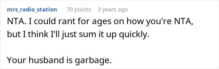 Screenshot of an online comment calling a husband garbage after he laughed when man called daughter-in-law fat.