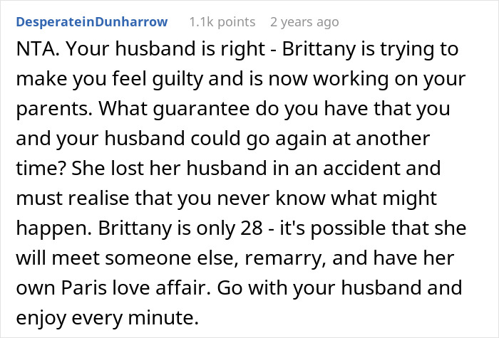 Comment discussing a woman demanding friend to kick her husband out of romantic getaway for herself.