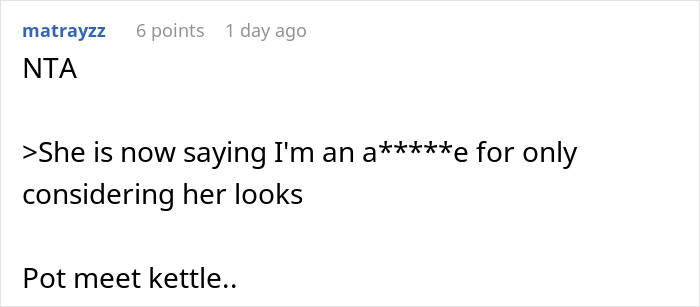 Screenshot of an online comment discussing a woman demanding her swimmer boyfriend resemble her friend&rsquo;s partner and his answer.