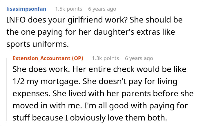 Screenshot of an online discussion where users debate financial responsibility between a teen’s mom and her boyfriend. Screenshot of an online discussion where users debate financial responsibility between a teen’s mom and her boyfriend.