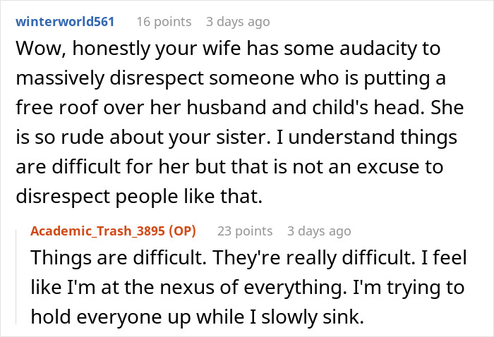 Reddit user criticizes woman for complaining about sister-in-law despite free accommodation, causing hubby annoyance. Reddit user criticizes woman for complaining about sister-in-law despite free accommodation, causing hubby annoyance.