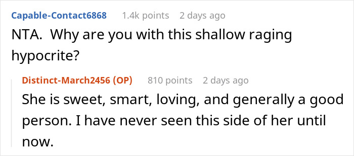 Screenshot of online comments discussing a woman demanding her swimmer boyfriend look like her friend&rsquo;s partner.