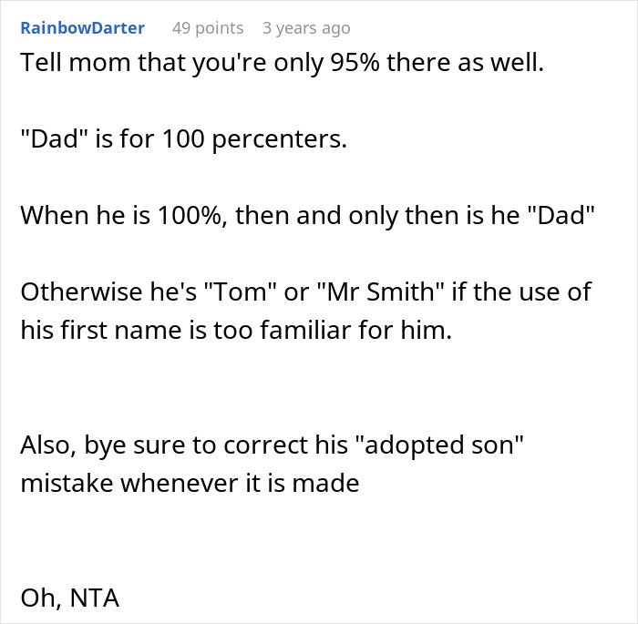 Comment discussing a teen calling out stepdad for ignoring him and the mom saying he&rsquo;s mostly like a dad.