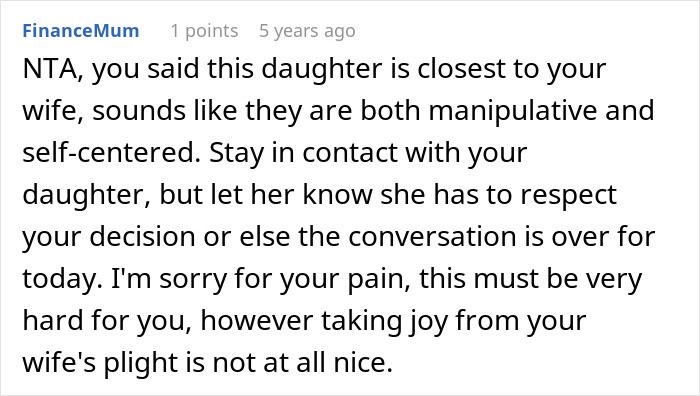 Comment about dad feeling guilty for distancing himself from daughter during messy divorce, revealing emotional impact.
