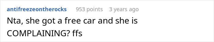 Screenshot of a social media comment complaining about a step-daughter trust fund and receiving a free car.