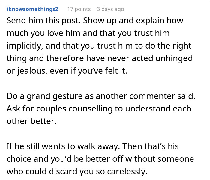 Comment advice about trusting husband and avoiding jealousy in relationships to improve communication and understanding.