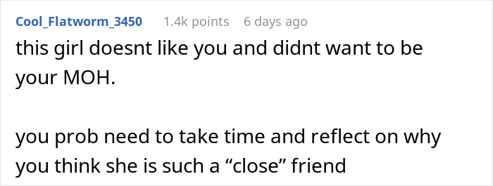 Text post on a forum discussing a groom slamming his MOH for low effort, leading to a conflict before a wedding.