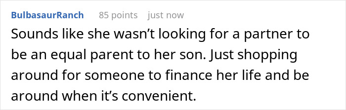 Comment about a stepson, college, and family money discussing parenting and financial support expectations.