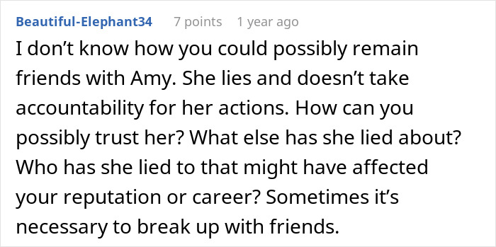 Alt text: Reddit comment discussing trust issues related to a woman lying about her career and affecting reputations.