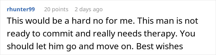 Comment on a forum discussing a woman&rsquo;s brutal reality check after asking her widower boyfriend to remove his wedding ring.