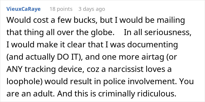 Man upset his 27YO son won&rsquo;t let him track his car with an AirTag for safety concerns in a text discussion.