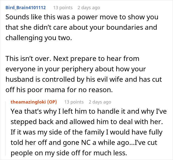 Online discussion about a mil refuse baby name conflict involving family boundaries and relationship challenges.