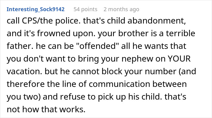 Comment discussing a stressed mom of 6 overwhelmed when brother blocks her number while babysitting his son.