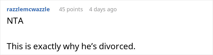 Screenshot of a comment criticizing a bald and divorced man shaming his nephew for long hair and cooking for his girlfriend.
