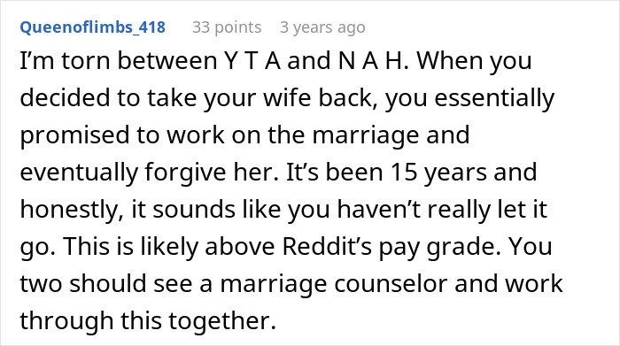 Reddit comment discussing wife’s cosmetic upgrade, infidelity, and husband’s emotional struggle after 15 years of marriage. Reddit comment discussing wife’s cosmetic upgrade, infidelity, and husband’s emotional struggle after 15 years of marriage.