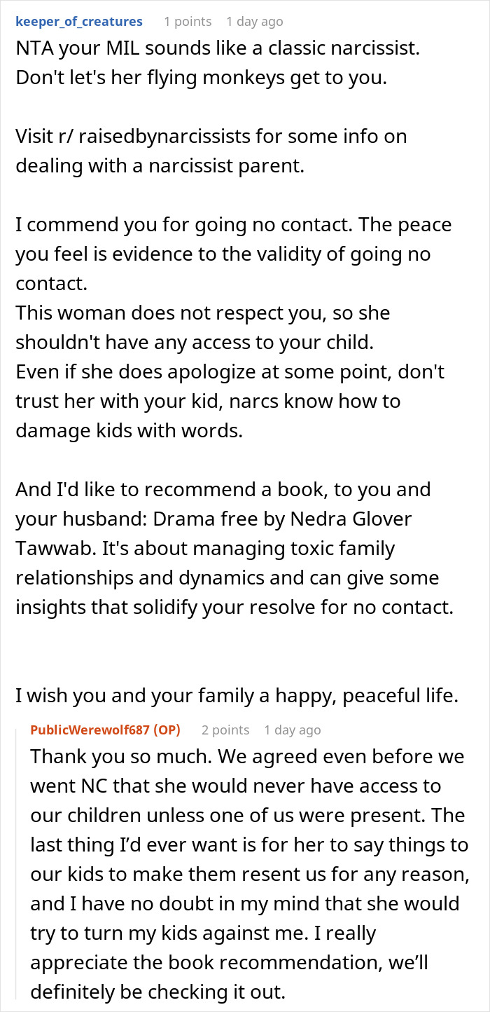 Reddit advice on dealing with an evil lady who mistreats daughter-in-law and leads to no-contact after a hospital incident. Reddit advice on dealing with an evil lady who mistreats daughter-in-law and leads to no-contact after a hospital incident.