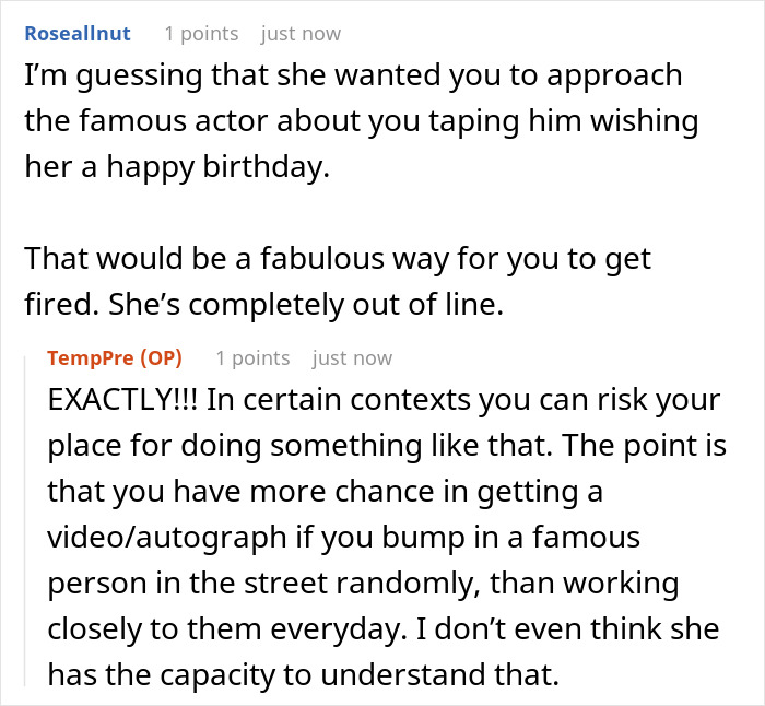 Mother-in-law demands daughter-in-law risk job for celebrity birthday video and reacts negatively to refusal.