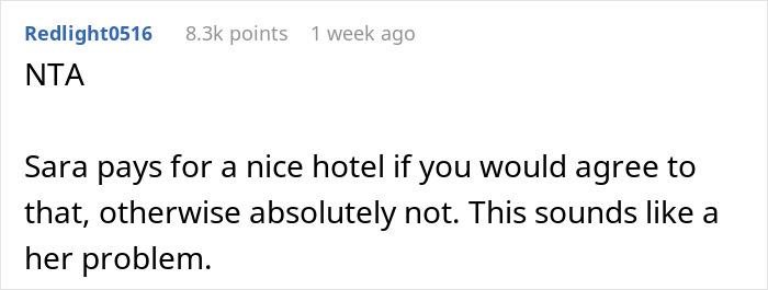 Redlight0516 comment refusing to pay for hotel to help roommate lie to conservative family in online discussion thread.