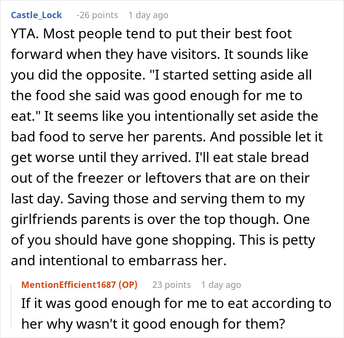 Screenshot of a discussion about a wife furious after husband embarrasses her in front of her parents.